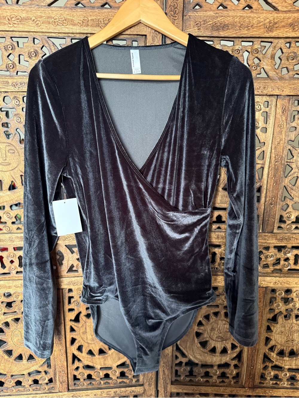 NWT American Apparel Black Velvet Wrap Bodysuit